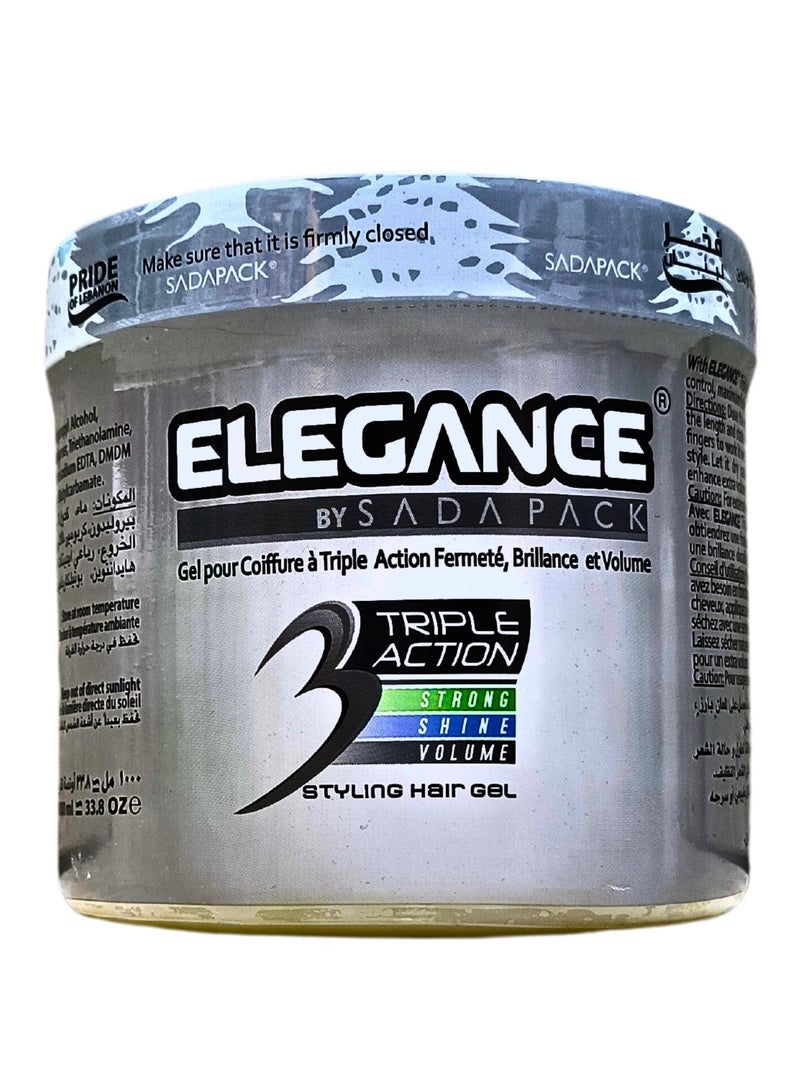 إليجانس جل الشعر إليجانس تريبل أكشن، تثبيت قوي، لمعان الشعر وكثافة الشعر، فضي 1000 مل
