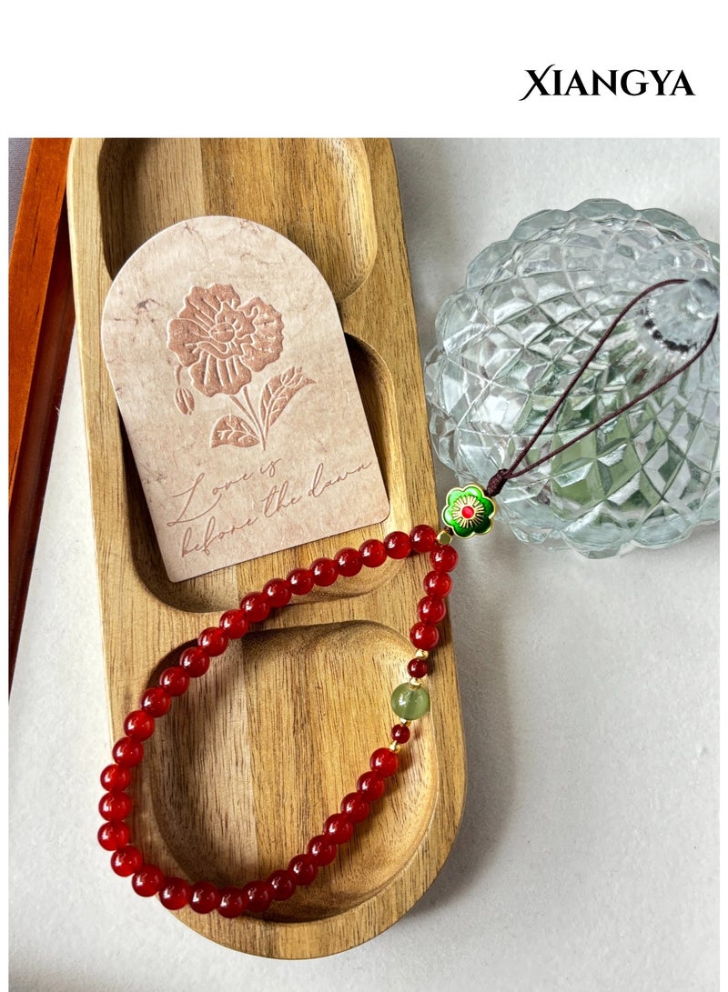 XIANGYA Lanyard Phone Strap Charm – Phone Strap chain with Red Glass Beads Jadeite Glass Accent & Enamel Flower Charm - Image 4