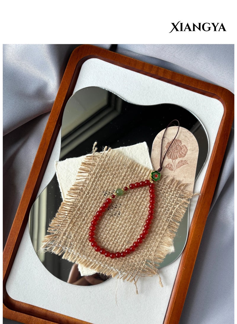 XIANGYA Lanyard Phone Strap Charm – Phone Strap chain with Red Glass Beads Jadeite Glass Accent & Enamel Flower Charm - Image 2