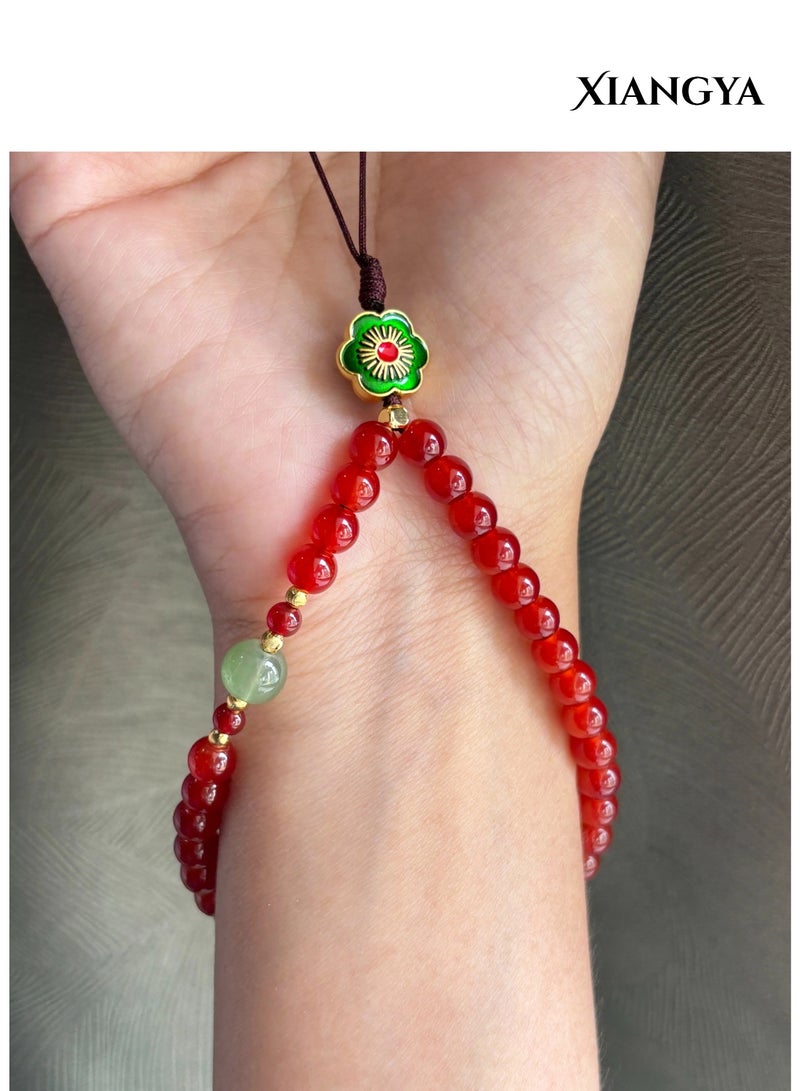 XIANGYA Lanyard Phone Strap Charm – Phone Strap chain with Red Glass Beads Jadeite Glass Accent & Enamel Flower Charm - Image 5