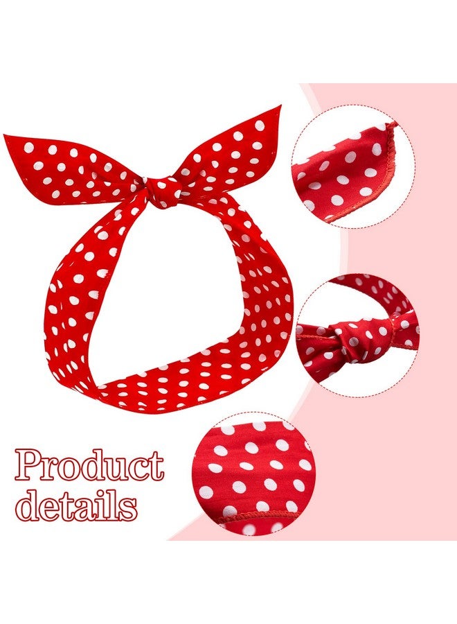 Hicarer 2 Pieces Polka Dot Headbands For Women Headband Retro Bandana Halloween Dress Up 50S Wire Headband Vintage Print Christmas Hairband(0.23 Inch,Red, Black) - Image 3