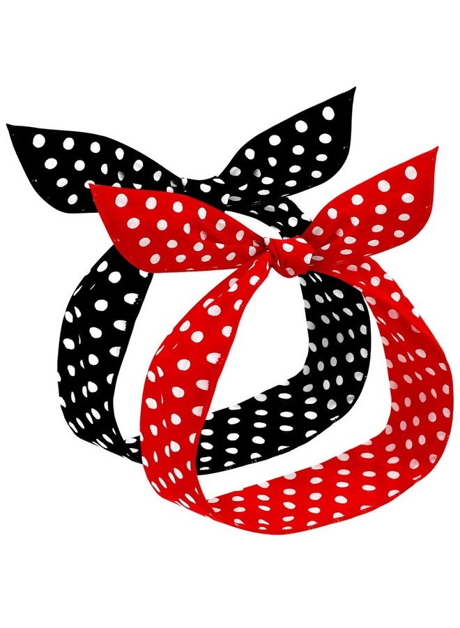 Hicarer 2 Pieces Polka Dot Headbands For Women Headband Retro Bandana Halloween Dress Up 50S Wire Headband Vintage Print Christmas Hairband(0.23 Inch,Red, Black) - Image 1