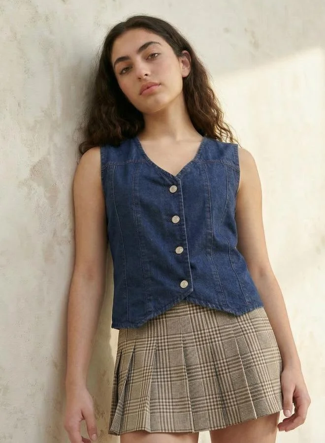 لي كوبر Lee Cooper Cotton Denim Sleeveless Waistcoat with V-neck