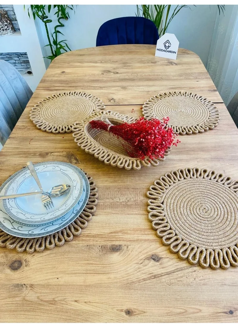 BDZ Deri BDZ Leather Jute Wicker American Service Plate and Basket 5 Pieces
