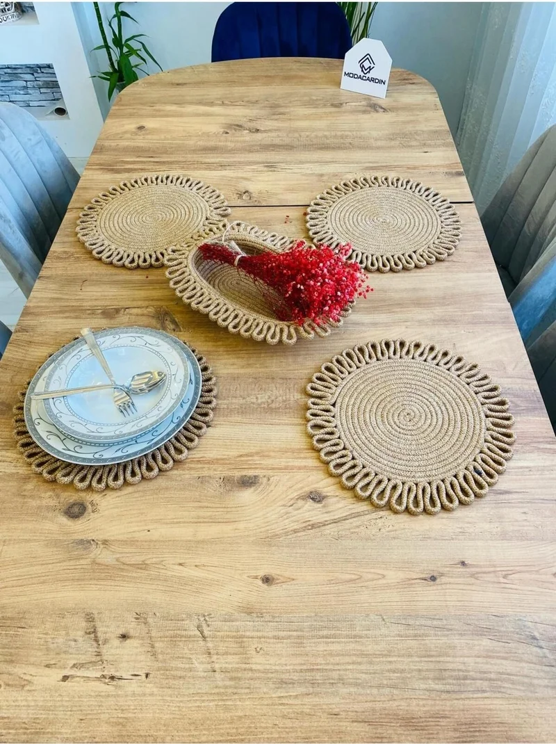 بدز ديري BDZ Leather Jute Wicker American Service Plate and Basket 5 Pieces