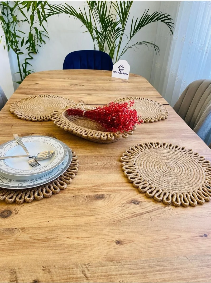بدز ديري BDZ Leather Jute Wicker American Service Plate and Basket 5 Pieces