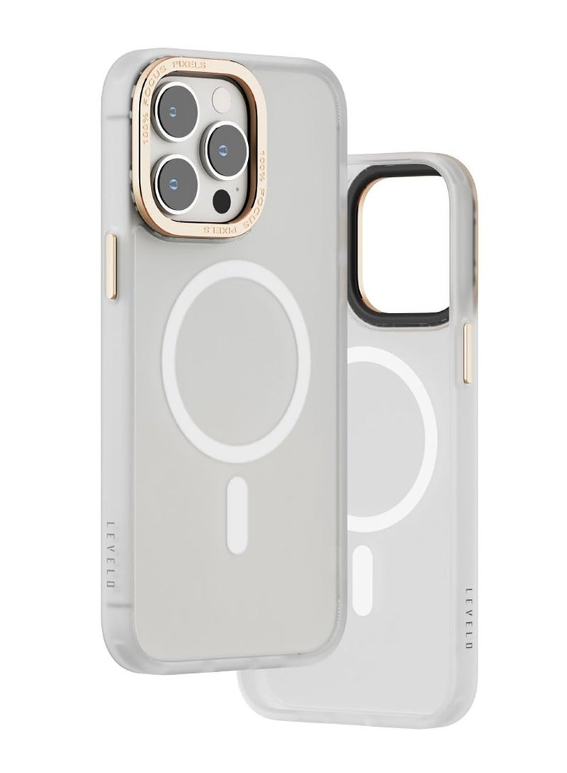 LEVELO Magsafe Kayo iPhone 14 Pro Max Matte Back Case - Matte Clear/Champagne - Image 1