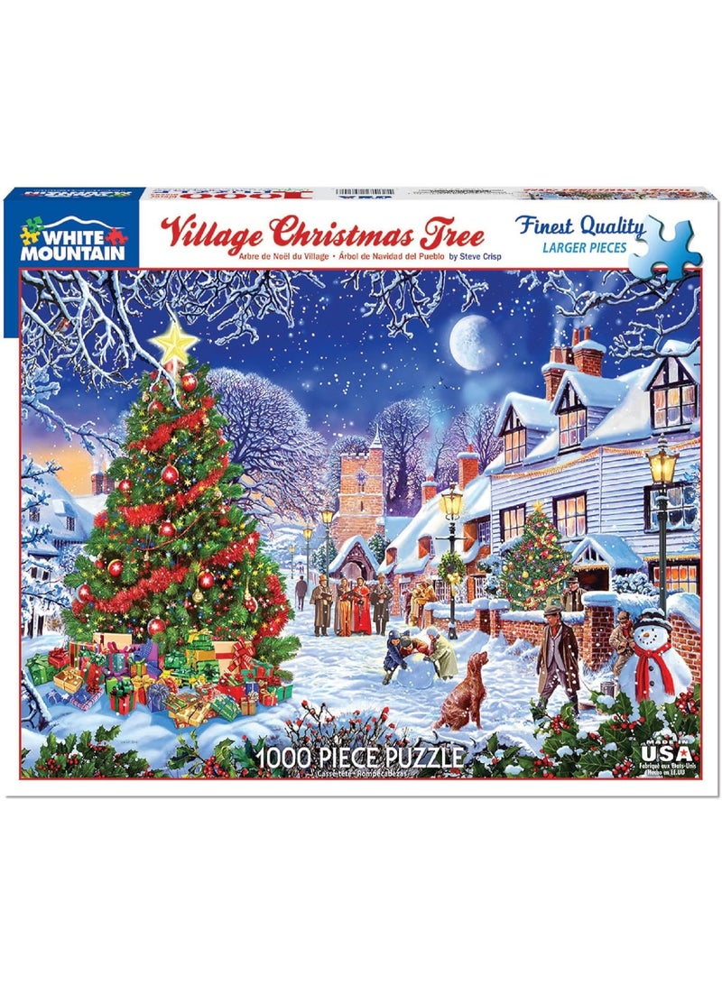 White Mountain 1000 Piece Jigsaw Puzzle Winter Christmas Holiday Puzzles for Adults and Kids 24"x30" Large Pieces - Village Christmas Tree - Image 4