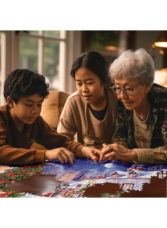 White Mountain 1000 Piece Jigsaw Puzzle Winter Christmas Holiday Puzzles for Adults and Kids 24"x30" Large Pieces - Village Christmas Tree - Image 3