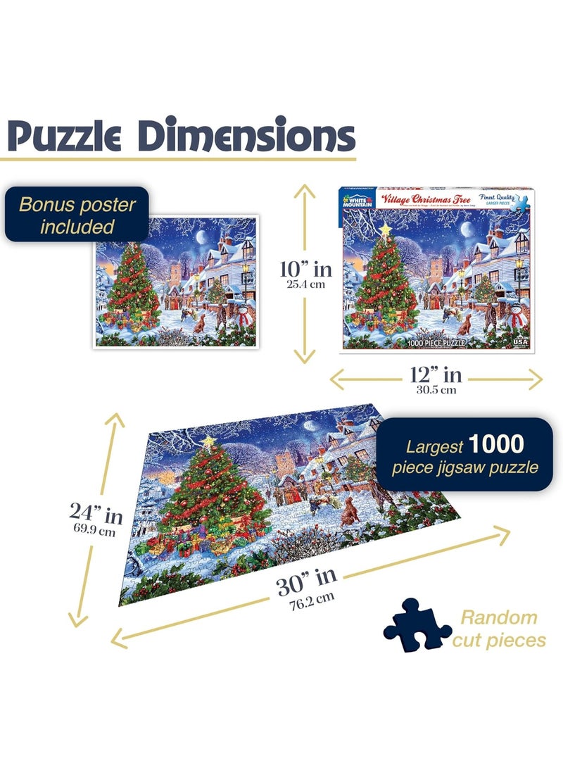 White Mountain 1000 Piece Jigsaw Puzzle Winter Christmas Holiday Puzzles for Adults and Kids 24"x30" Large Pieces - Village Christmas Tree - Image 5