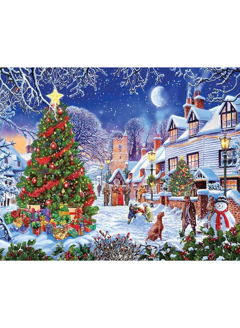 White Mountain 1000 Piece Jigsaw Puzzle Winter Christmas Holiday Puzzles for Adults and Kids 24"x30" Large Pieces - Village Christmas Tree - Image 1