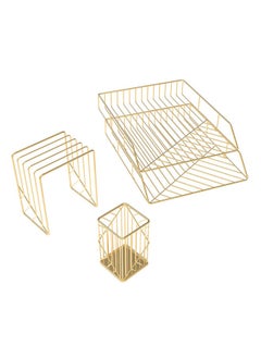 U Brands Metal Desk Organization Kit, Vena Collection, Cup, Sort And 2 Trays Included, Gold (3940U00-01)  - Image 1