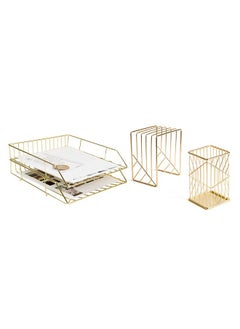 U Brands Metal Desk Organization Kit, Vena Collection, Cup, Sort And 2 Trays Included, Gold (3940U00-01)  - Image 3