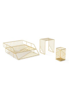 U Brands Metal Desk Organization Kit, Vena Collection, Cup, Sort And 2 Trays Included, Gold (3940U00-01)  - Image 2