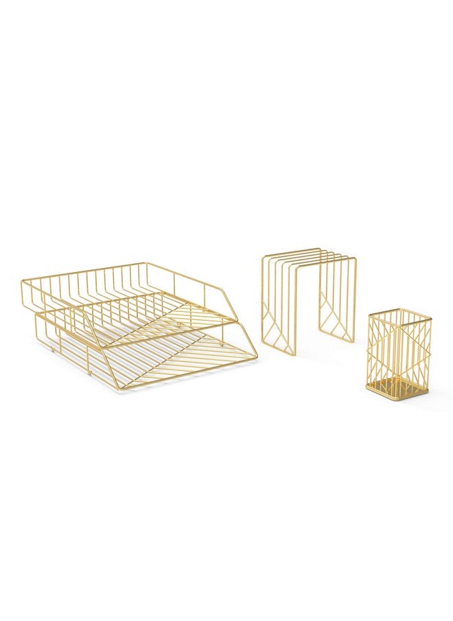 U Brands Metal Desk Organization Kit, Vena Collection, Cup, Sort And 2 Trays Included, Gold (3940U00-01)  - Image 2