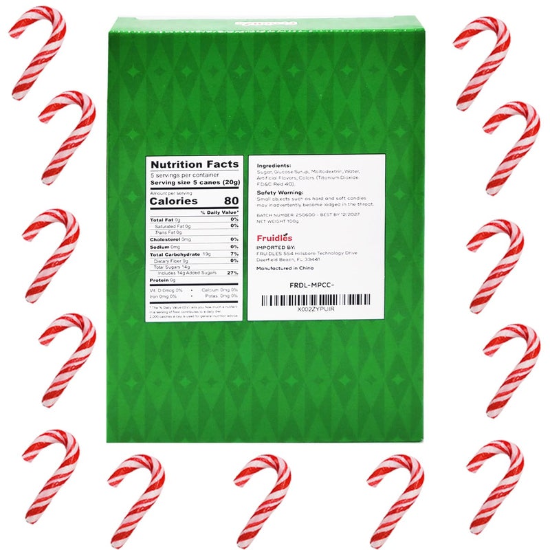 Fruidles Christmas Mini Candy Canes 100 Pack Peppermint Flavor, Individually Wrapped, 2" Inch, - Image 2