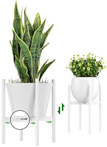 EKNITEY Adjustable Plant Pot Stand Indoor Outdoor Modern Flower Holder Metal Plant Rack Organizer Planter Stand for Garden Patio Corner Bathroom Living Room Balcony Home Office White - Image 1