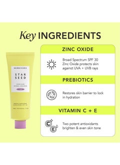 HERBIVORE Star Seed Sheer Glow + Brightening Silicone-Free 100% Mineral Zinc Oxide Sunscreen For Face - Spf 30 With Vitamin C + Prebiotics, (Benzene-Free) (Universal Tint) 50 Ml / 1.7 Oz  - Image 2