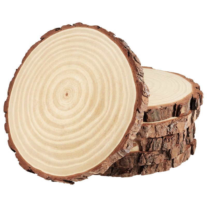 PINGEUI 6 Piece 910 Inch Natural Wood Slices Unfinished Natural Wood Tree Slices with Bark Large Round Tree Wood Discs Wooden Circles Tree Bark Slice for Crafts
