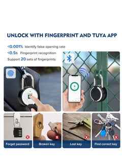 Excefore Fingerprint Padlock, Rechargeable USB Keyless Door Smart Lock, IP55 Waterproof Bluetooth APP Fingerprint Locker, Biometric Thumbprint Smart Lock, for Gym, Office, Luggage, Suitcase, Backpack  - Image 3