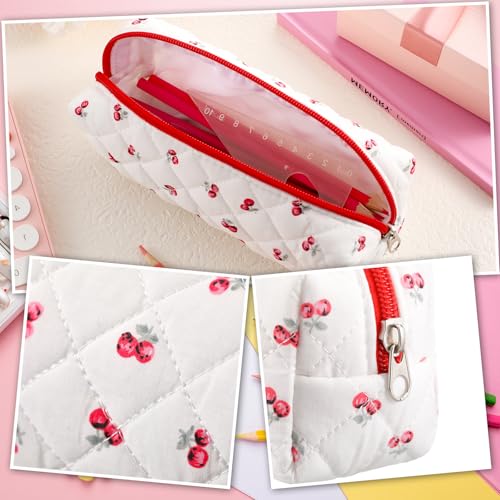 Sherr Cherry Pencil Case Cute Pencil Pouch Soft Cotton Quilted Storage Bag Aesthetic Pattern Gift Makeup Pouch Cosmetic Travel Bag for Women - Image 3
