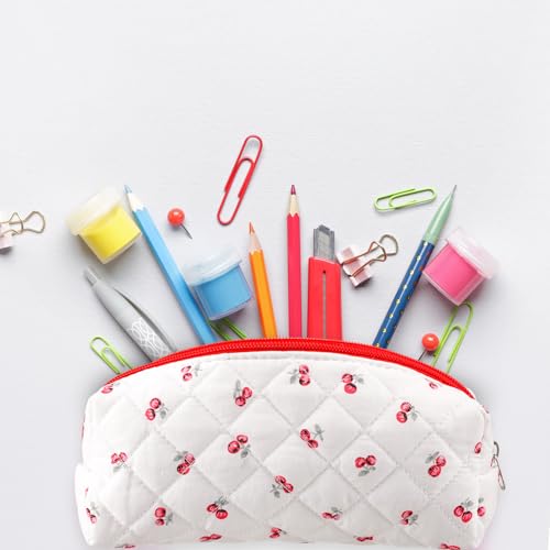 Sherr Cherry Pencil Case Cute Pencil Pouch Soft Cotton Quilted Storage Bag Aesthetic Pattern Gift Makeup Pouch Cosmetic Travel Bag for Women - Image 4