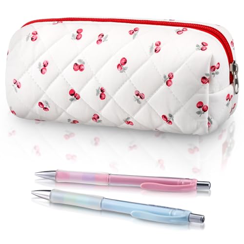 Sherr Cherry Pencil Case Cute Pencil Pouch Soft Cotton Quilted Storage Bag Aesthetic Pattern Gift Makeup Pouch Cosmetic Travel Bag for Women - Image 1