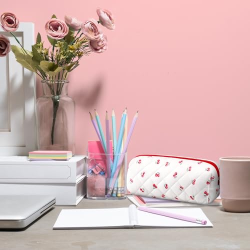 Sherr Cherry Pencil Case Cute Pencil Pouch Soft Cotton Quilted Storage Bag Aesthetic Pattern Gift Makeup Pouch Cosmetic Travel Bag for Women - Image 5