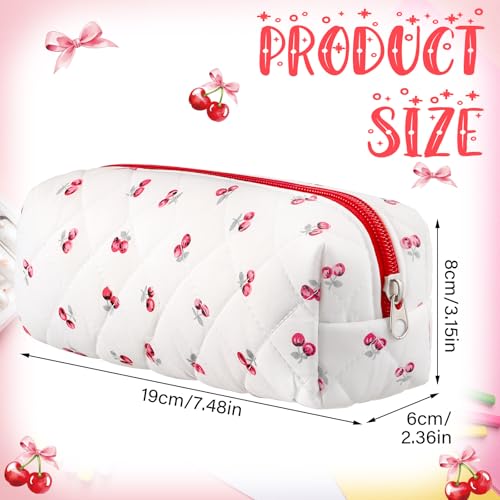 Sherr Cherry Pencil Case Cute Pencil Pouch Soft Cotton Quilted Storage Bag Aesthetic Pattern Gift Makeup Pouch Cosmetic Travel Bag for Women - Image 2