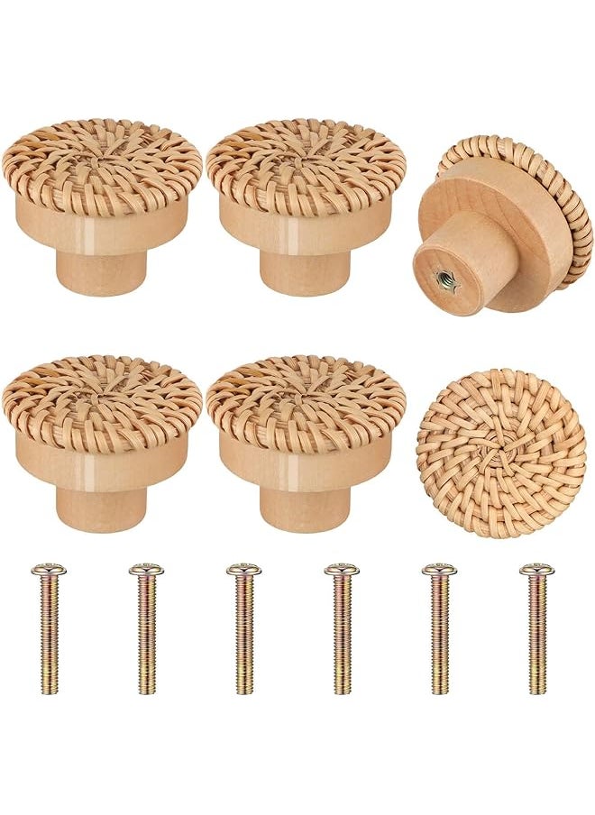 PROMASS promass Wooden Drawer Knobs, Rattan Dresser Knobs Round Handmade Wicker Woven and Screws for Boho Furniture Knobs Cabinets Dresser Handles Hardware Pulls Cabinet Knobs (Wood Color（Diameter 40mm）)  - Image 1