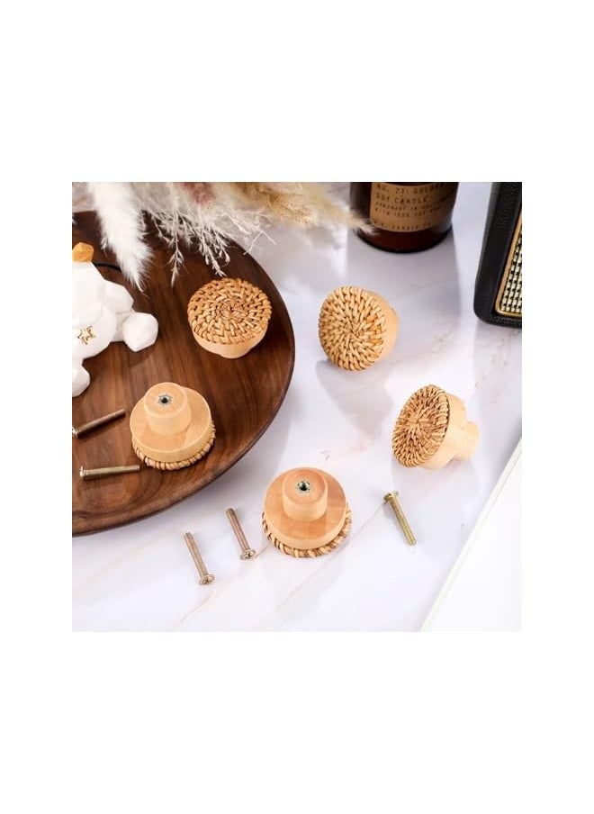 PROMASS promass Wooden Drawer Knobs, Rattan Dresser Knobs Round Handmade Wicker Woven and Screws for Boho Furniture Knobs Cabinets Dresser Handles Hardware Pulls Cabinet Knobs (Wood Color（Diameter 40mm）)  - Image 3