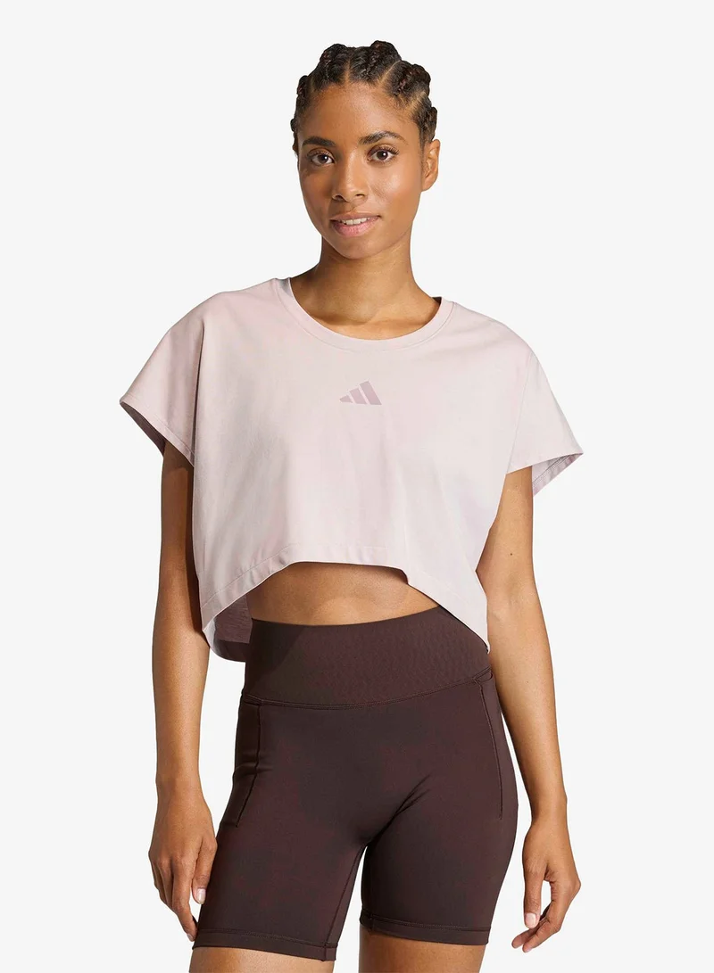 Adidas 3-Stripes Power Workout Cropped Boxy  T-Shirt