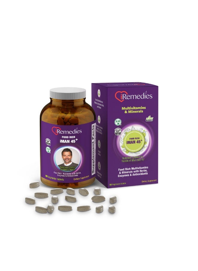iRemedies iMan 45+ Multivitamins - Men's Multivitamin for Energy, Heart, and Prostate Health - 90 Tablets - Image 1