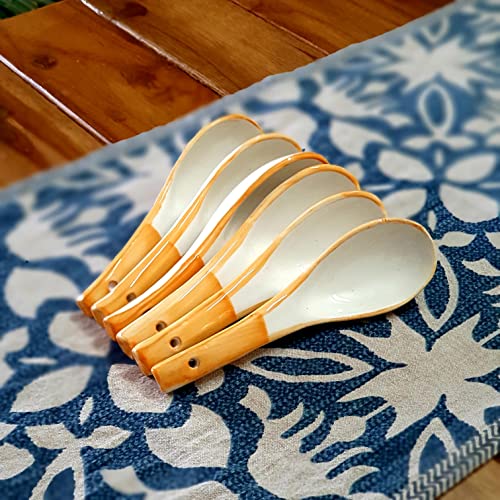 BACKKSPACE RETAIL Hand-Painted Ceramic Soup Bowls Set of 6 with Matching Spoon | Yellow Bowls, 300ml Each | Ideal for Serving Soup, Maggi, Dessert | Microwave and Dishwasher Safe - Image 5