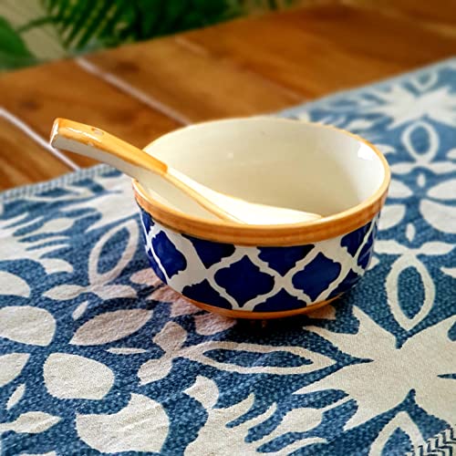 BACKKSPACE RETAIL Hand-Painted Ceramic Soup Bowls Set of 6 with Matching Spoon | Yellow Bowls, 300ml Each | Ideal for Serving Soup, Maggi, Dessert | Microwave and Dishwasher Safe - Image 3