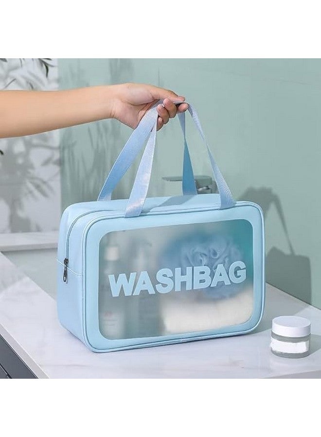 MIHOO 3 Pieces Transparent Cosmetic Wash Bags, Travel Toiletry Makeup Storage Bag, Clear Cosmetics Carry Pouch, 3 Pcs Traveling Set, 3 Different Sizes for Multipurpose Use (Blue) - Image 4
