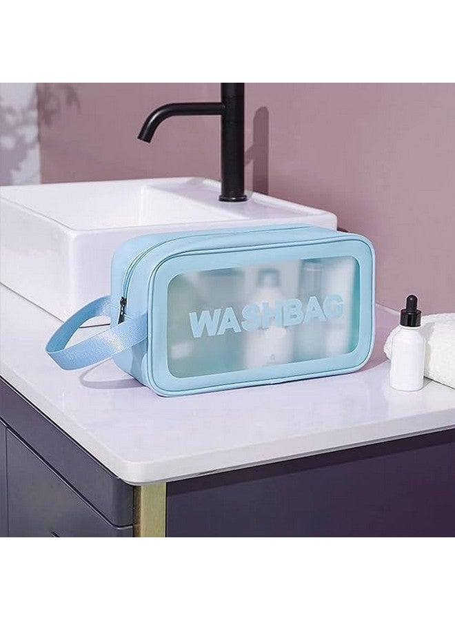 MIHOO 3 Pieces Transparent Cosmetic Wash Bags, Travel Toiletry Makeup Storage Bag, Clear Cosmetics Carry Pouch, 3 Pcs Traveling Set, 3 Different Sizes for Multipurpose Use (Blue) - Image 5