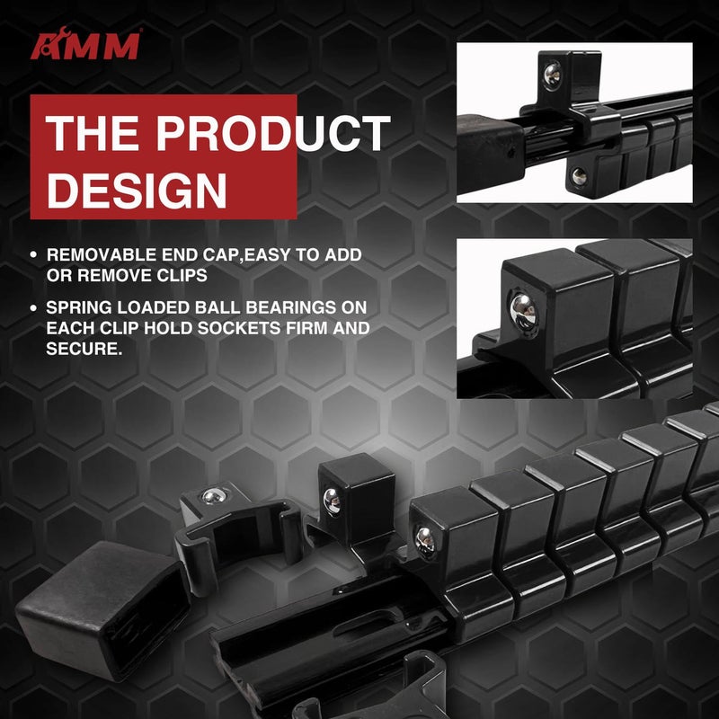 AMM 9-Piece Socket Organizer, 1/2 inch, 3/8 inch and 1/4 inch Drive ABS Tools-Black Socket Holder,Heavy Duty Socket Racks, Premium Quality Socket Clip Rail Holder,The best tool trays in the garage - Image 3