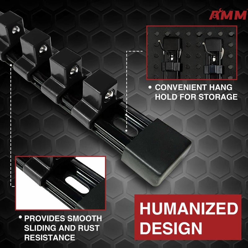 AMM 9-Piece Socket Organizer, 1/2 inch, 3/8 inch and 1/4 inch Drive ABS Tools-Black Socket Holder,Heavy Duty Socket Racks, Premium Quality Socket Clip Rail Holder,The best tool trays in the garage - Image 4