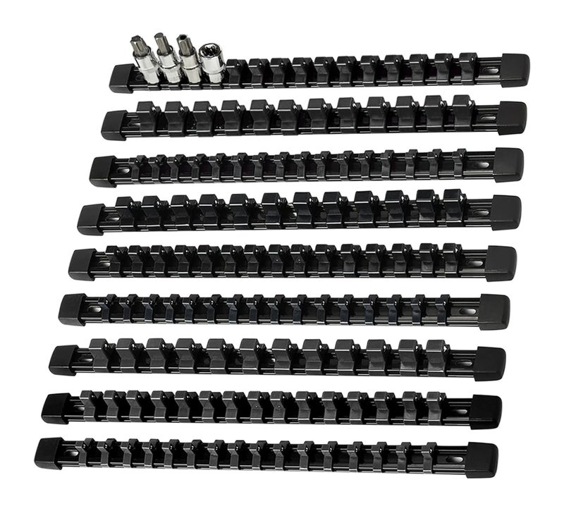 AMM 9-Piece Socket Organizer, 1/2 inch, 3/8 inch and 1/4 inch Drive ABS Tools-Black Socket Holder,Heavy Duty Socket Racks, Premium Quality Socket Clip Rail Holder,The best tool trays in the garage - Image 1