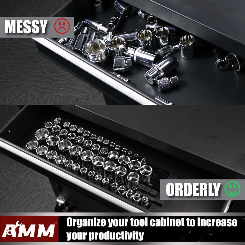 AMM 9-Piece Socket Organizer, 1/2 inch, 3/8 inch and 1/4 inch Drive ABS Tools-Black Socket Holder,Heavy Duty Socket Racks, Premium Quality Socket Clip Rail Holder,The best tool trays in the garage - Image 5