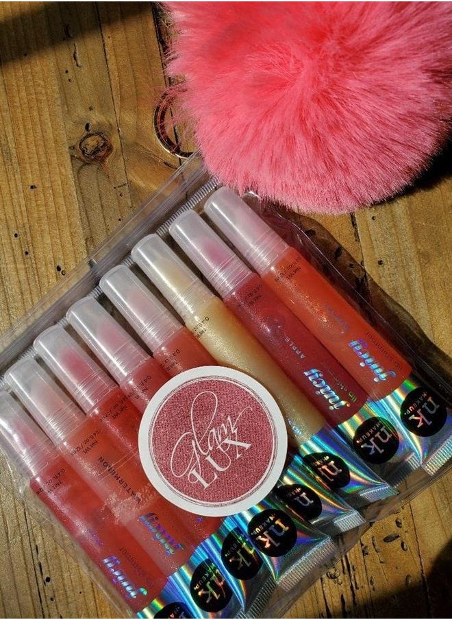 Glam Lux - Nicka K Juicy Lip shimmer Lip Gloss Set of 8 & keychain gifts for aunts, women, girls, teens, moms - Image 1