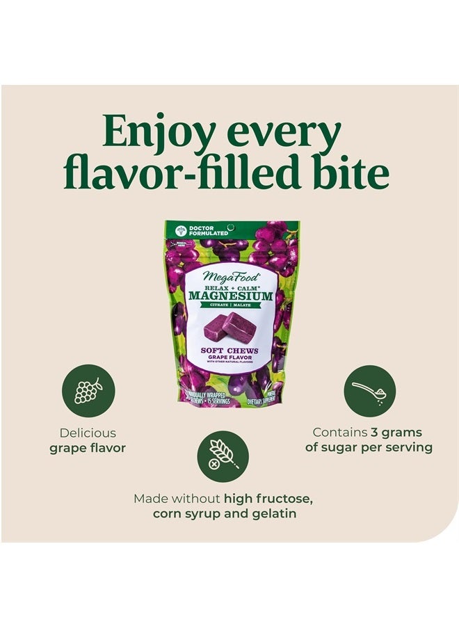 MegaFood Relax + Calm Magnesium Supplement - Soft Chews with Magnesium Citrate & Magnesium Malate for Heart Health, Muscle Tension & More - Vegetarian - Grape-Flavor - 60 Chews per Pack (30 Servings) - Image 5