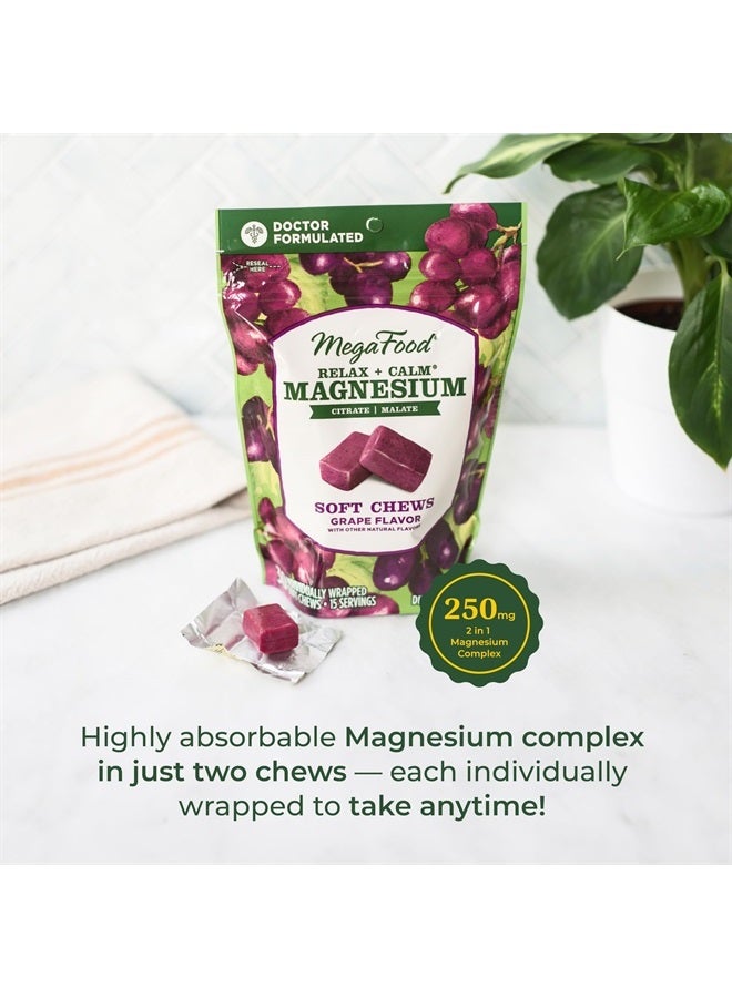 MegaFood Relax + Calm Magnesium Supplement - Soft Chews with Magnesium Citrate & Magnesium Malate for Heart Health, Muscle Tension & More - Vegetarian - Grape-Flavor - 60 Chews per Pack (30 Servings) - Image 3