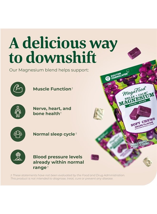 MegaFood Relax + Calm Magnesium Supplement - Soft Chews with Magnesium Citrate & Magnesium Malate for Heart Health, Muscle Tension & More - Vegetarian - Grape-Flavor - 60 Chews per Pack (30 Servings) - Image 4