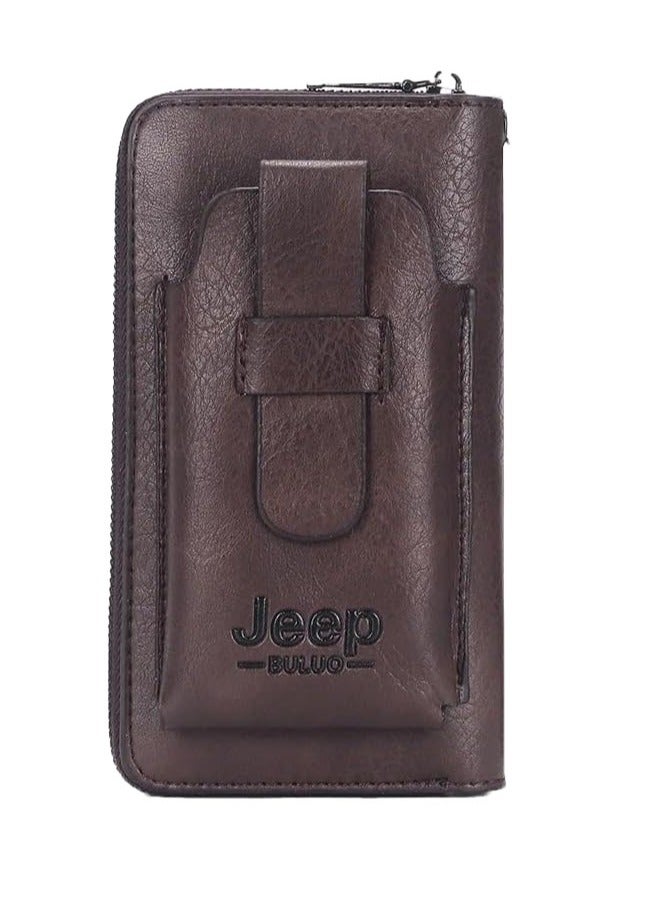 Jeep Buluo Practical men's pocket wallet with mobile phone case brown  - Image 2