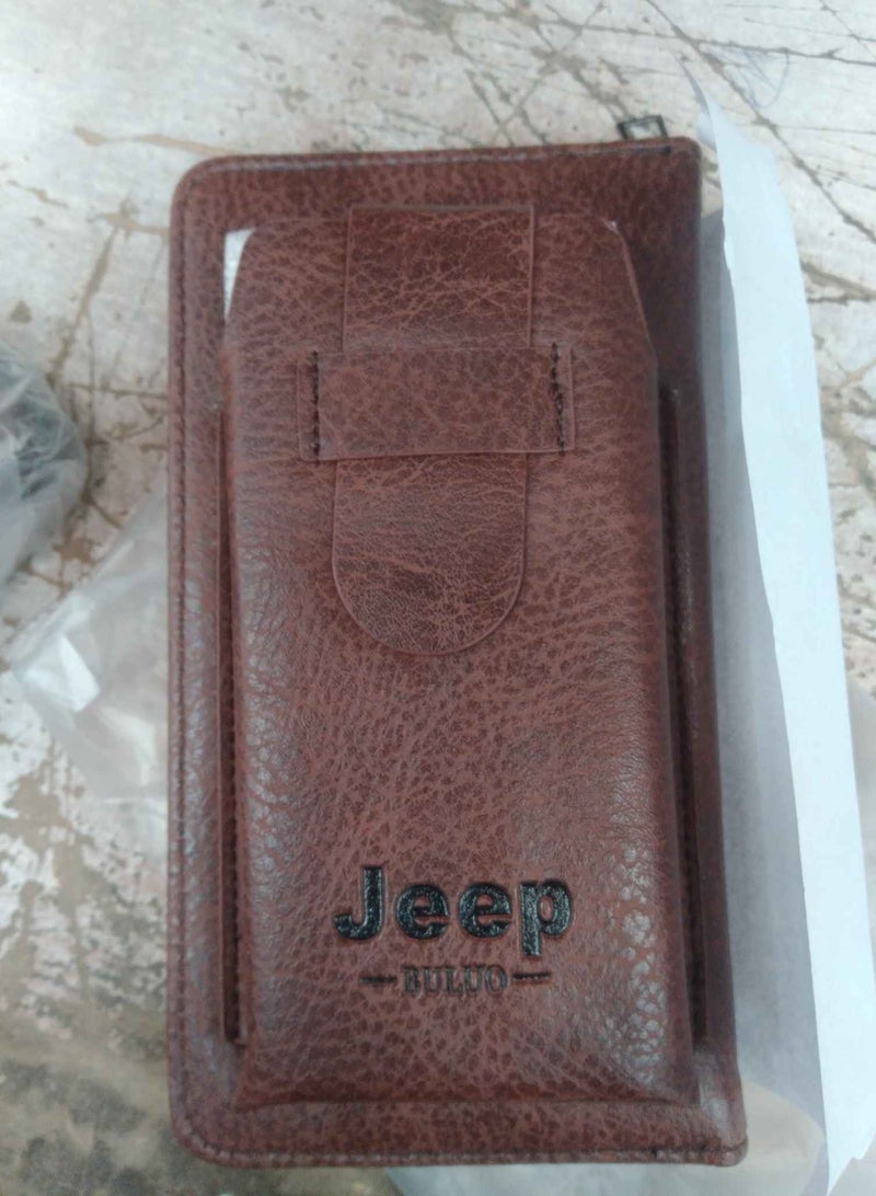 Jeep Buluo Practical men's pocket wallet with mobile phone case brown  - Image 4