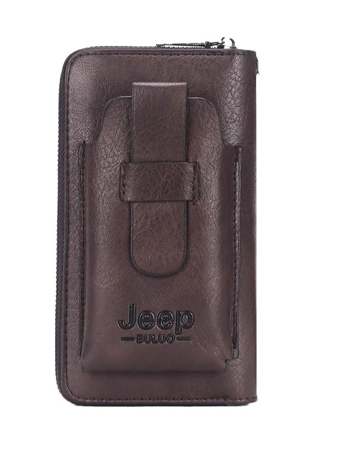 Jeep Buluo Practical men's pocket wallet with mobile phone case brown  - Image 1