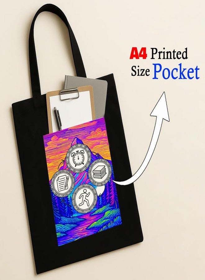 Megrok "Eat Sleep Study Repeat Student Tote Bag ? 16x14 Inch with Front A4 Pocket | Zippered, Inspirational Quote for Learners & Professionals - Image 2
