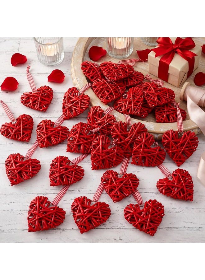 Junkin 12 Pcs Valentine's Day Heart Ornaments 4 Inch Rattan Heart Shape Tree Ornament Handmade Red Wicker Vase Bowl Fillers Valentine's Day Decorations for Tree Home Wedding Party Decor (Ramantic) - Image 1